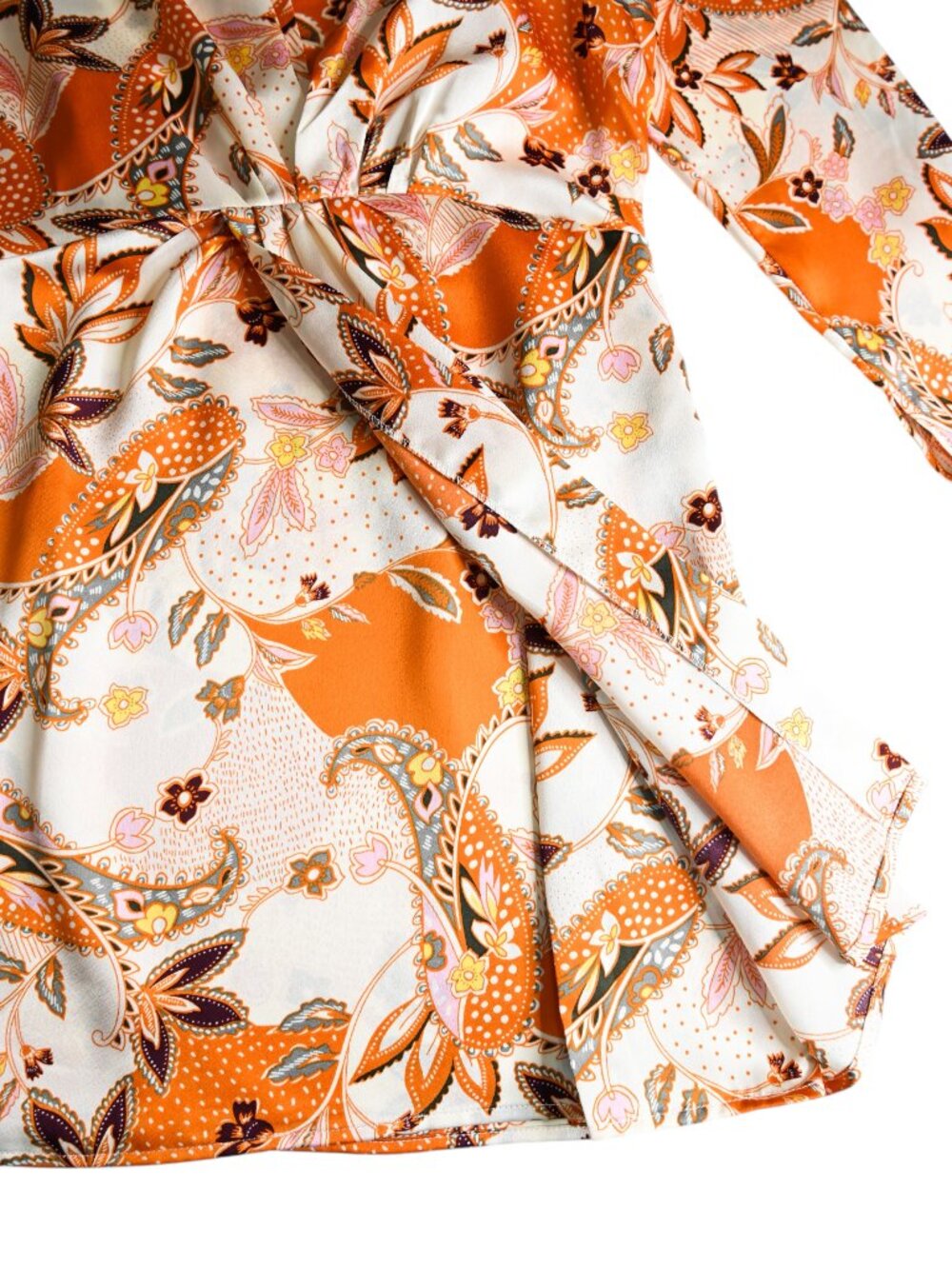 SWEET LEMON Orange Floral Collared Long Sleeve V-Neck Mini Dress - Size Small - Picture 9 of 10